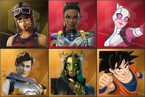 Renegade Raider, Shuri, Gwenpool, Ascendant Midas, Hades, Son Goku