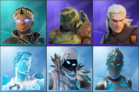 Hoplite Giannis, Doom Slayer, Geralt of Rivia, Frozen Love Ranger, Frozen Raven, Frozen Red Knight