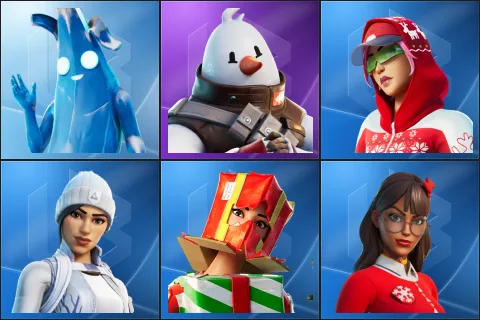 Polar Peely, Snowmando, Arctic Adeline, Frost Squad, Holiday Boxy, Krisabelle