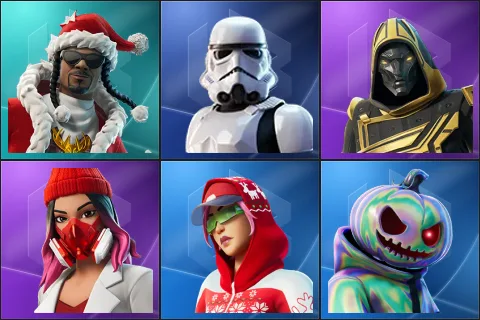 Santa Dogg, Imperial Stormtrooper, Blitz Knight, Yulejacket, Arctic Adeline, Chrome Punk