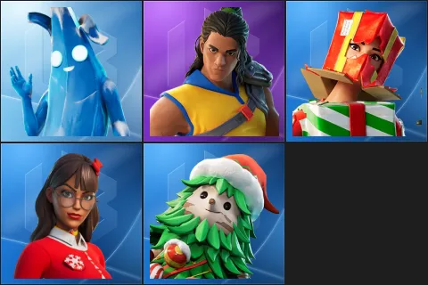Polar Peely, Trailblazer Tai, Holiday Boxy, Krisabelle, Winterfest Bushranger