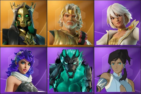 Hades, Zeus, Aphrodite, Artemis, Cerberus, Korra