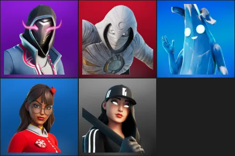 Xander, Moon Knight, Polar Peely, Krisabelle, Ruby Shadows