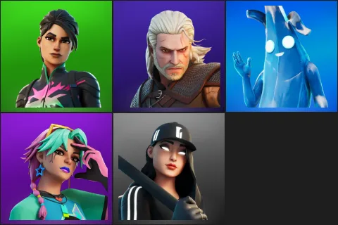 Trinity Trooper, Geralt of Rivia, Polar Peely, Selene, Ruby Shadows