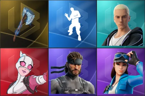 Leviathan Axe, Laugh It Up, Slim Shady, Gwenpool, Solid Snake, Cloud Striker