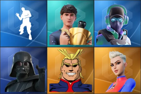 Laugh It Up, Bugha, Breakpoint, Darth Vader, All Might, Dynamo Dancer