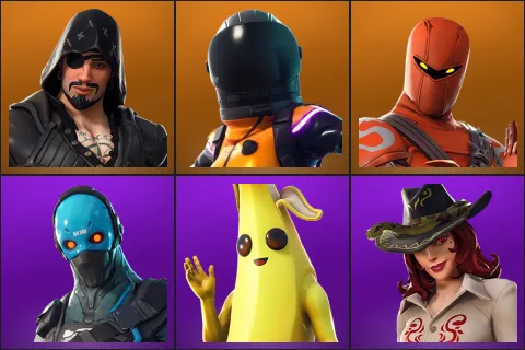 Blackheart, Dark Vanguard, Hybrid, Cobalt, Peely, Sidewinder