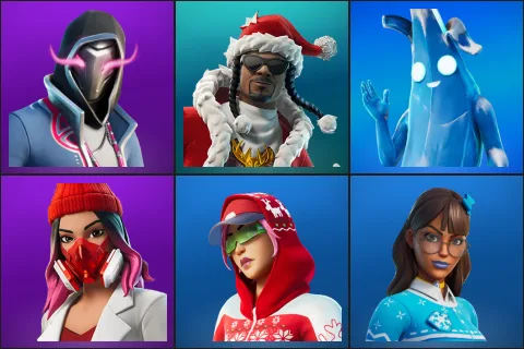 Xander, Santa Dogg, Polar Peely, Yulejacket, Arctic Adeline, Blizzabelle