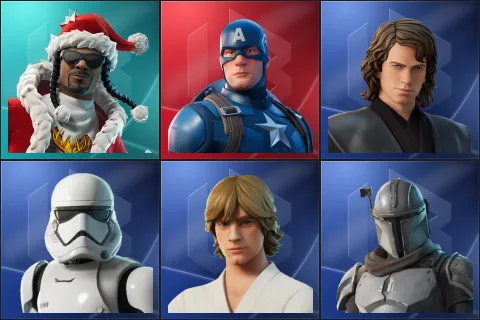 Santa Dogg, Captain America, Anakin Skywalker, First Order Stormtrooper, Luke Skywalker, Mandalorian Warrior