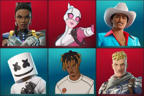 Shuri, Gwenpool, Die With A Smile Bruno, Marshmello, Slayer Juice WRLD, Captain Jones