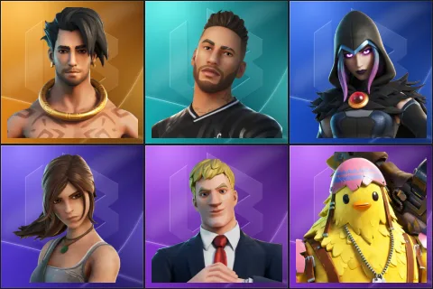 Raz, Neymar Jr, Rebirth Raven, Lara Croft, Agent Jones, Cluck