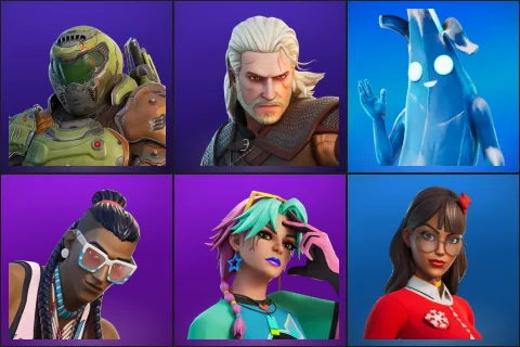 Doom Slayer, Geralt of Rivia, Polar Peely, Massai, Selene, Krisabelle