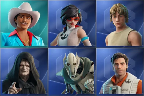 Die With A Smile Bruno, Apprentice Evie, Dagobah Luke, Emperor Palpatine, General Grievous, Poe Dameron