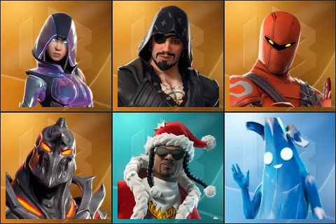 Glow, Blackheart, Hybrid, Ruin, Santa Dogg, Polar Peely
