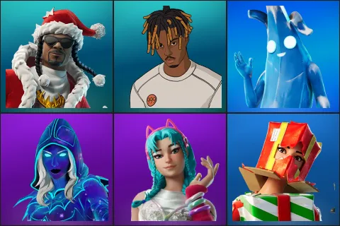Santa Dogg, Slayer Juice WRLD, Polar Peely, Andromeda, Katalina, Holiday Boxy