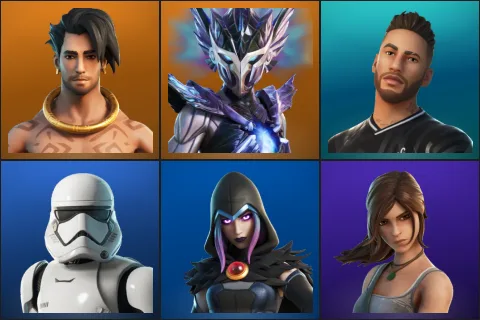 Raz, Spire Assassin, Neymar Jr, First Order Stormtrooper, Rebirth Raven, Lara Croft