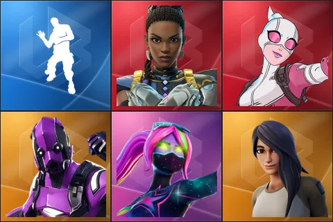 Laugh It Up, Shuri, Gwenpool, Dark Vertex, Galaxia, Gear Specialist Maya
