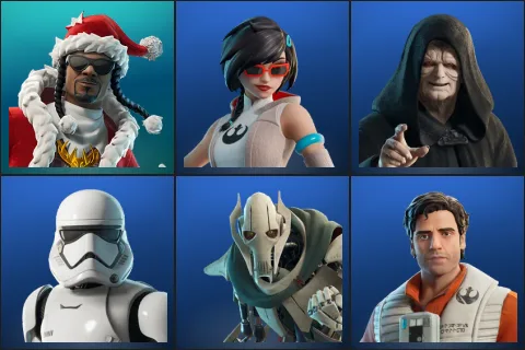 Santa Dogg, Apprentice Evie, Emperor Palpatine, First Order Stormtrooper, General Grievous, Poe Dameron