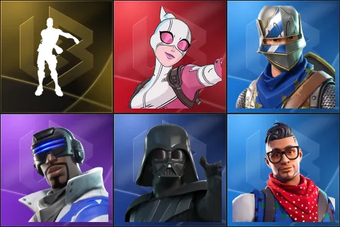 Floss, Gwenpool, Blue Squire, Blue Striker, Darth Vader, Prodigy