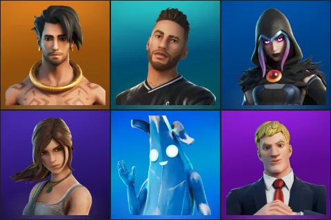 Raz, Neymar Jr, Rebirth Raven, Lara Croft, Polar Peely, Agent Jones