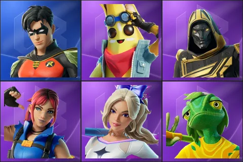 Robin, Adventure Peely, Blitz Knight, Explorer Emilie, Haylee Skye, Ziggy