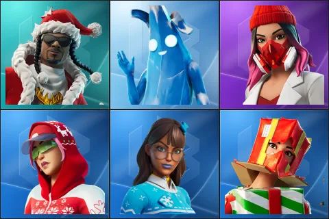 Santa Dogg, Polar Peely, Yulejacket, Arctic Adeline, Blizzabelle, Holiday Boxy