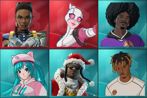 Shuri, Gwenpool, LBC '93 Dogg, Neko Hatsune Miku, Santa Dogg, Slayer Juice WRLD