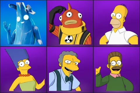 Polar Peely, Blinky Fishstick, Homer Simpson, Marge Simpson, Moe Szyslak, Ned Flanders