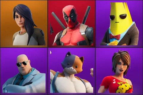 Gear Specialist Maya, Deadpool, Agent Peely, Brutus, Meowscles, TNTina