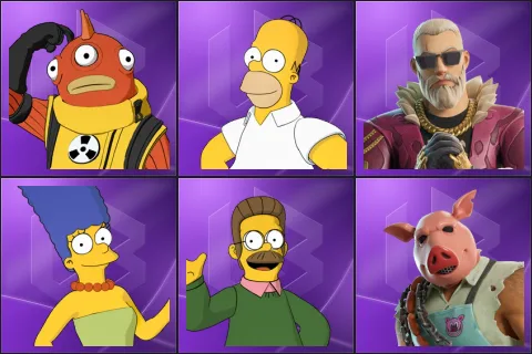 Blinky Fishstick, Homer Simpson, Kingsley, Marge Simpson, Ned Flanders, Pig the Butcher