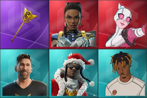 The Axe of Champions, Shuri, Gwenpool, Lionel Messi, Santa Dogg, Slayer Juice WRLD