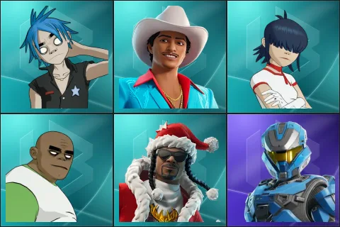 2D, Die With A Smile Bruno, Noodle, Russel, Santa Dogg, UNSC Spartan