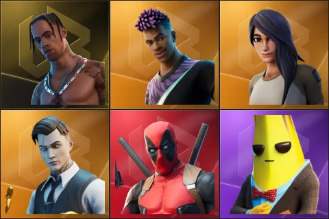 Travis Scott, Fade, Gear Specialist Maya, Midas, Deadpool, Agent Peely