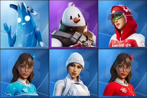 Polar Peely, Snowmando, Arctic Adeline, Blizzabelle, Frost Squad, Krisabelle