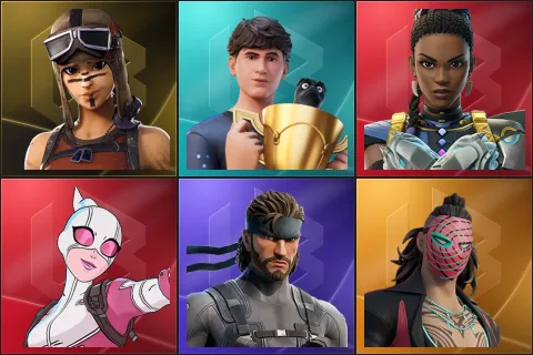 Renegade Raider, Bugha, Shuri, Gwenpool, Solid Snake, Kado Thorne