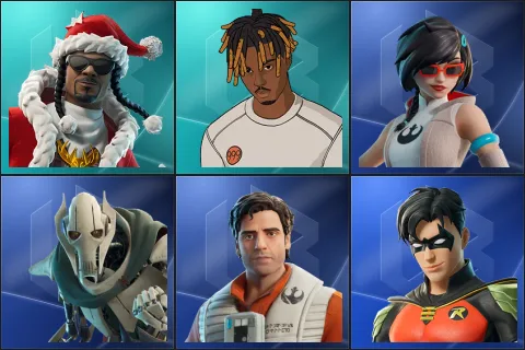Santa Dogg, Slayer Juice WRLD, Apprentice Evie, General Grievous, Poe Dameron, Robin