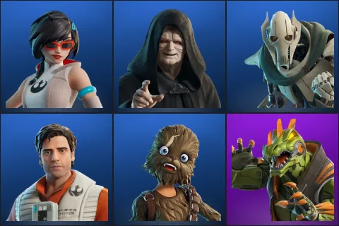 Apprentice Evie, Emperor Palpatine, General Grievous, Poe Dameron, Wookiee Team Leader, Mecha R3X