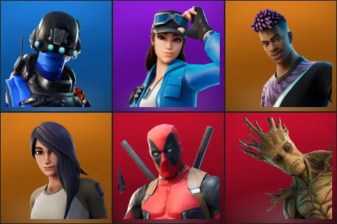 Carbon Commando, Cloud Striker, Fade, Gear Specialist Maya, Deadpool, Groot
