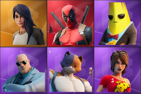 Gear Specialist Maya, Deadpool, Agent Peely, Brutus, Meowscles, TNTina