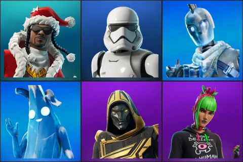 Santa Dogg, First Order Stormtrooper, Glacial Dummy, Polar Peely, Blitz Knight, Bug Punk Sunny