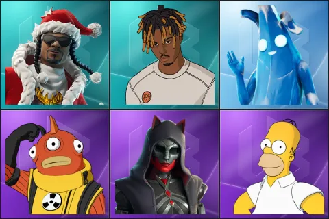 Santa Dogg, Slayer Juice WRLD, Polar Peely, Blinky Fishstick, Felina, Homer Simpson