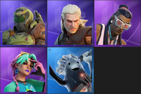 Doom Slayer, Geralt of Rivia, Massai, Selene, Lumi Jellie