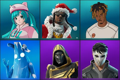 Neko Hatsune Miku, Santa Dogg, Slayer Juice WRLD, Polar Peely, Blitz Knight, Daigo