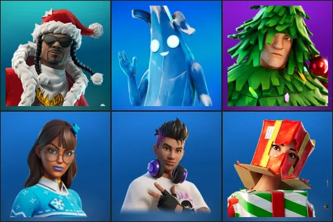 Santa Dogg, Polar Peely, Lt. Evergreen, Blizzabelle, Chord Kahele, Holiday Boxy