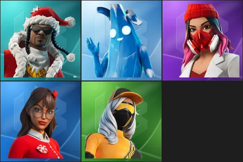 Santa Dogg, Polar Peely, Yulejacket, Krisabelle, Runway Racer
