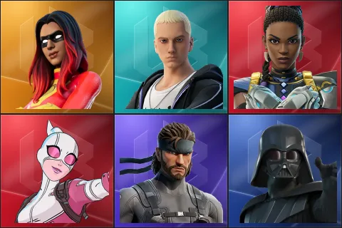 Joltara, Slim Shady, Shuri, Gwenpool, Solid Snake, Darth Vader