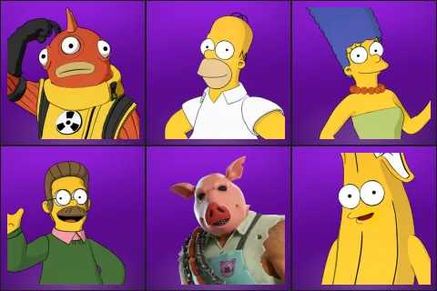 Blinky Fishstick, Homer Simpson, Marge Simpson, Ned Flanders, Pig the Butcher, Springfielder Peely