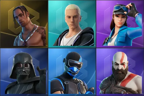 Travis Scott, Slim Shady, Cloud Striker, Darth Vader, Fixer, Kratos