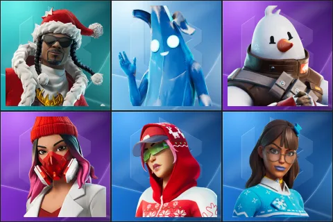 Santa Dogg, Polar Peely, Snowmando, Yulejacket, Arctic Adeline, Blizzabelle