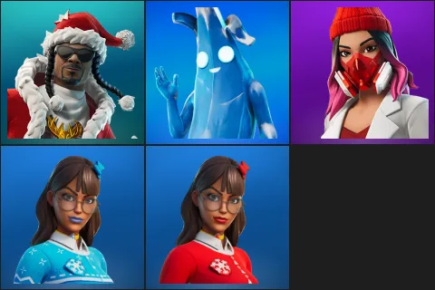 Santa Dogg, Polar Peely, Yulejacket, Blizzabelle, Krisabelle